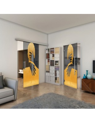 Pendeltür - Fineprint Model 124 Gold auf Grauglas