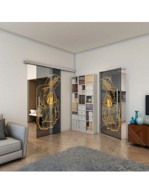 Pendeltür - Fineprint Model 126 Gold auf Grauglas