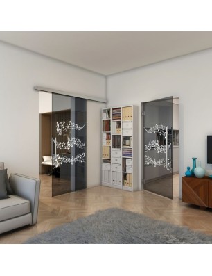 Pendeltür - Fineprint Model 128 Weiss auf Grauglas