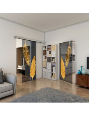 Pendeltür - Fineprint Model 129 Gold auf Grauglas