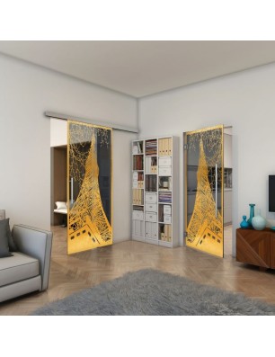 Pendeltür - Fineprint Model 132 Gold auf Grauglas