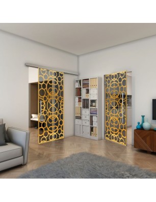 Pendeltür - Fineprint Model 144 Gold auf Grauglas