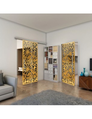 Pendeltür - Fineprint Model 145 Gold auf Grauglas