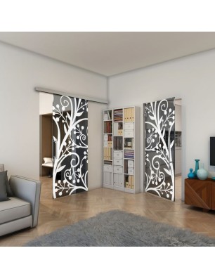 Pendeltür - Fineprint Model 146 Weiss auf Grauglas