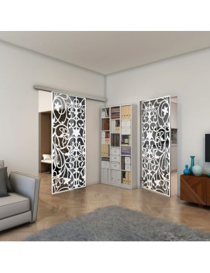 Pendeltür - Fineprint Model 147 Weiss auf Grauglas