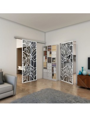 Pendeltür - Fineprint Model 148 Weiss auf Grauglas