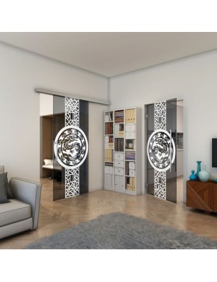 Pendeltür - Fineprint Model 151 Weiss auf Grauglas