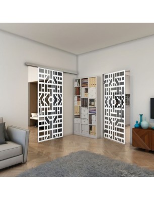 Pendeltür - Fineprint Model 152 Weiss auf Grauglas