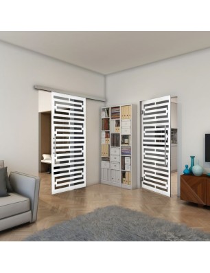 Pendeltür - Fineprint Model 153 Weiss auf Grauglas