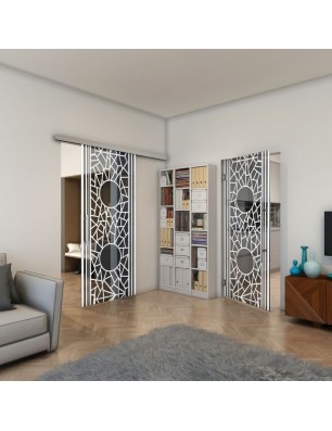 Pendeltür - Fineprint Model 154 Weiss auf Grauglas