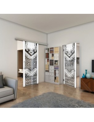 Pendeltür - Fineprint Model 156 Weiss auf Grauglas