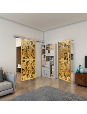 Pendeltür - Fineprint Model 158 Gold auf Grauglas