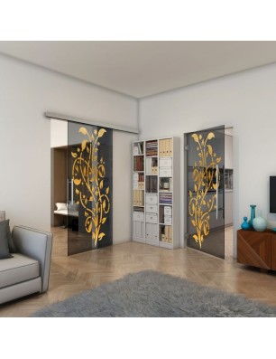 Pendeltür - Fineprint Model 166 Gold auf Grauglas