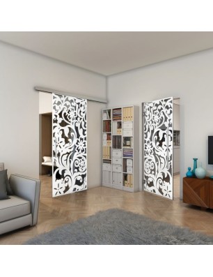 Pendeltür - Fineprint Model 170 Weiss auf Grauglas