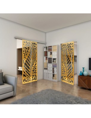 Pendeltür - Fineprint Model 173 Gold auf Grauglas