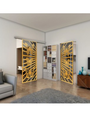 Pendeltür - Fineprint Model 176 Gold auf Grauglas