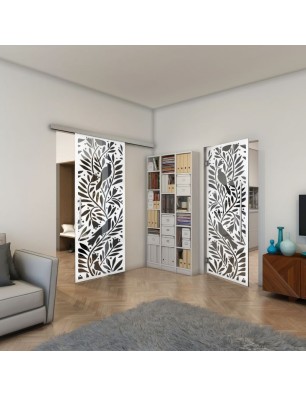 Pendeltür - Fineprint Model 177 Weiss auf Grauglas