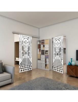 Pendeltür - Fineprint Model 181 Weiss auf Grauglas