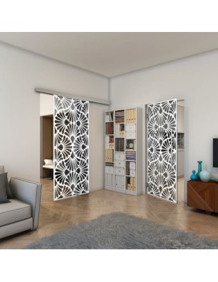 Pendeltür - Fineprint Model 183 Weiss auf Grauglas