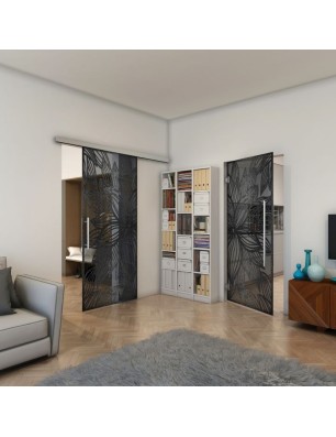 Pendeltür - Fineprint Model 184 Schwarz auf Grauglas