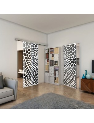 Pendeltür - Fineprint Model 186 Weiss auf Grauglas