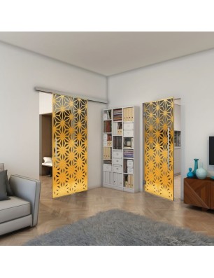 Pendeltür - Fineprint Model 187 Gold auf Grauglas