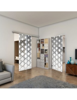 Pendeltür - Fineprint Model 187 Weiss auf Grauglas