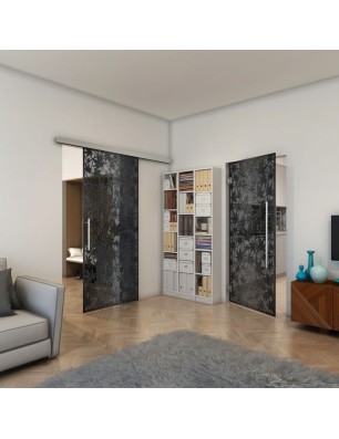 Pendeltür - Fineprint Model 192 Schwarz auf Grauglas