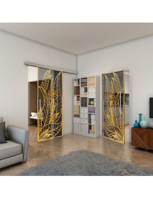 Pendeltür - Fineprint Model 195 Gold auf Grauglas