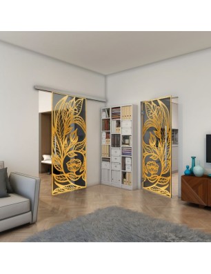 Pendeltür - Fineprint Model 196 Gold auf Grauglas