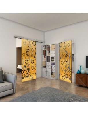 Pendeltür - Fineprint Model 199 Gold auf Grauglas