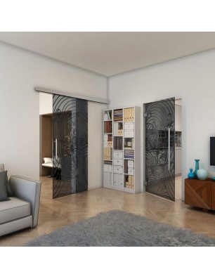 Pendeltür - Fineprint Model 200 Schwarz auf Grauglas