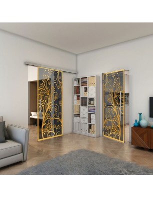 Pendeltür - Fineprint Model 204 Gold auf Grauglas