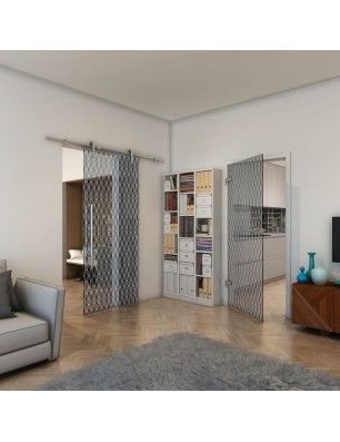 Ganzglastür - Fineprint Model 001 Weiss auf Grauglas