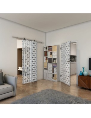 Ganzglastür - Fineprint Model 002 Weiss auf Grauglas