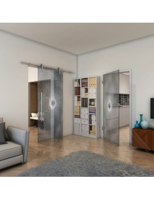 Ganzglastür - Fineprint Model 007 Weiss auf Grauglas