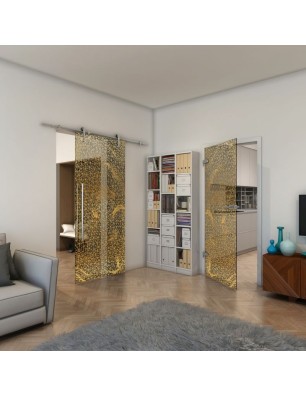 Ganzglastür - Fineprint Model 008 Gold auf Grauglas