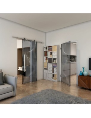 Ganzglastür - Fineprint Model 009 Weiss auf Grauglas