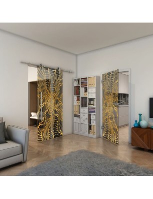 Ganzglastür - Fineprint Model 012 Gold auf Grauglas