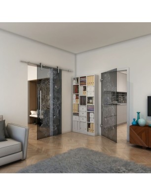 Ganzglastür - Fineprint Model 013 Weiss auf Grauglas