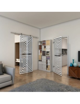 Ganzglastür - Fineprint Model 014 Weiss auf Grauglas