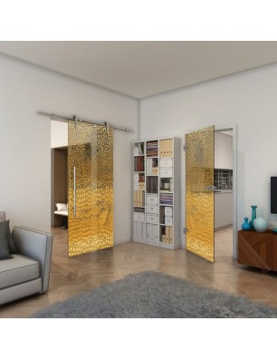 Ganzglastür - Fineprint Model 015 Gold auf Grauglas