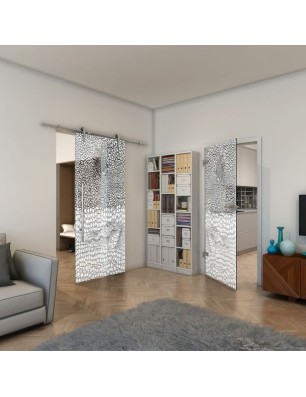 Ganzglastür - Fineprint Model 015 Weiss auf Grauglas