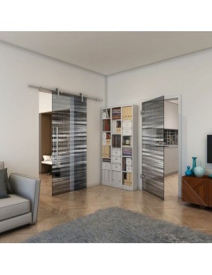 Ganzglastür - Fineprint Model 019 Weiss auf Grauglas