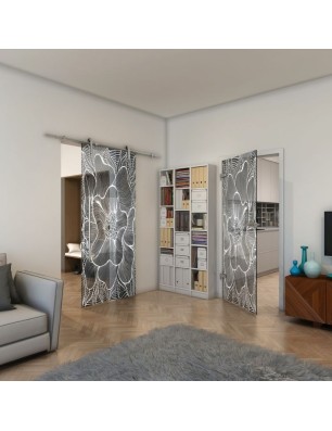 Ganzglastür - Fineprint Model 020 Weiss auf Grauglas