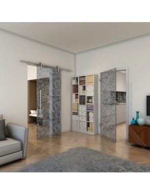 Ganzglastür - Fineprint Model 021 Weiss auf Grauglas