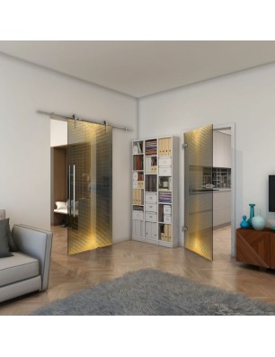 Ganzglastür - Fineprint Model 024 Gold auf Grauglas