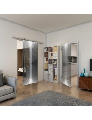 Ganzglastür - Fineprint Model 024 Weiss auf Grauglas