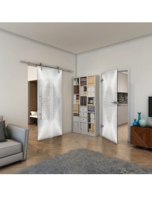 Ganzglastür - Fineprint Model 025 Weiss auf Grauglas