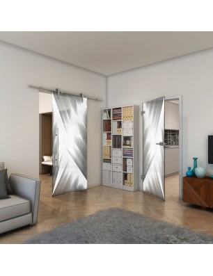 Ganzglastür - Fineprint Model 026 Weiss auf Grauglas